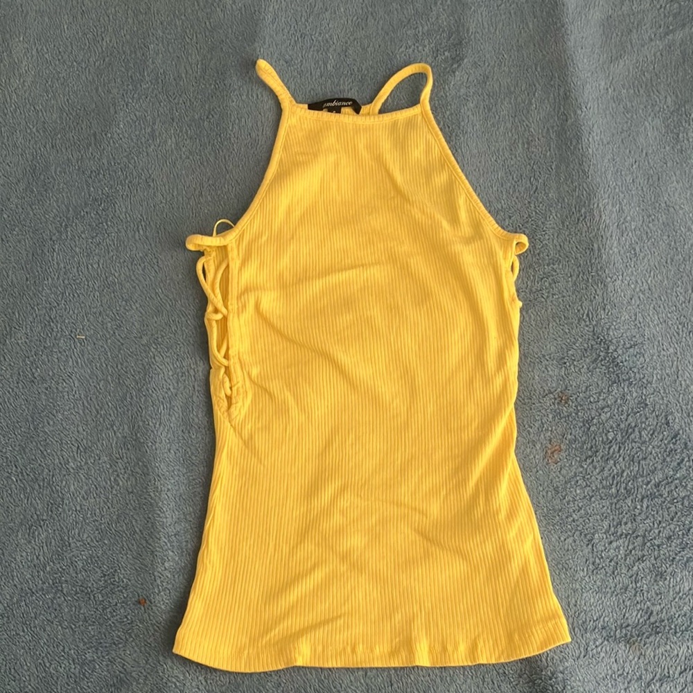 Yellow tank top— racer back, with cross-cross side designs